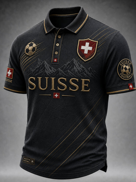 Retro Swiss Football-Themed Casual Jersey with Embroidered Floral Print