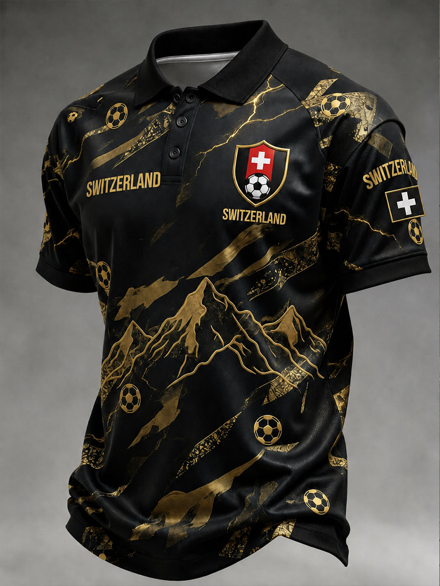 Retro Swiss Football-Themed Casual Jersey with Embroidered Floral Print