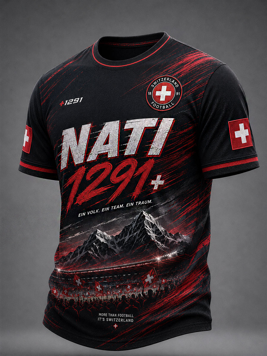 Retro Swiss Football-Themed Casual Jersey with Embroidered Floral Print