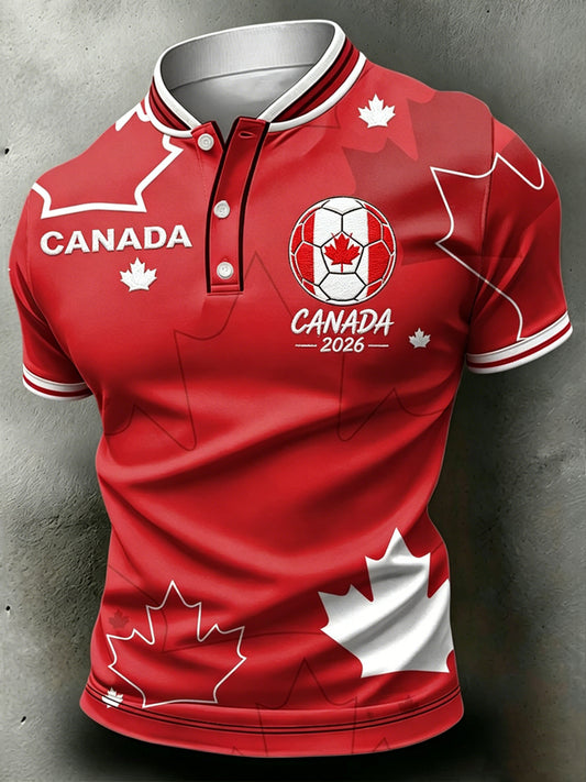 Men's Canada Soccer Printed Stand Up Collar Short Sleeved T-shirt