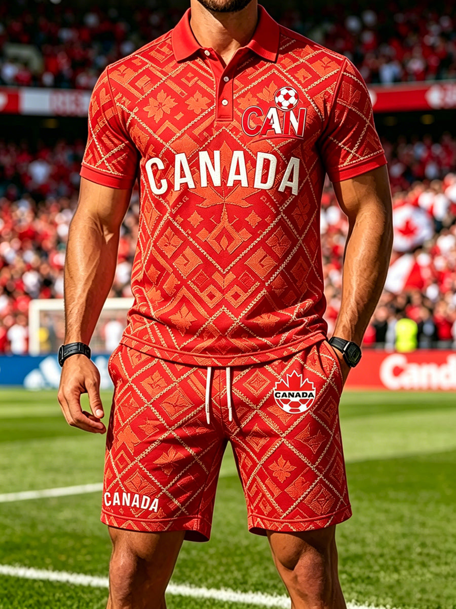 Men's Canada Soccer Printed Short Sleeved Set