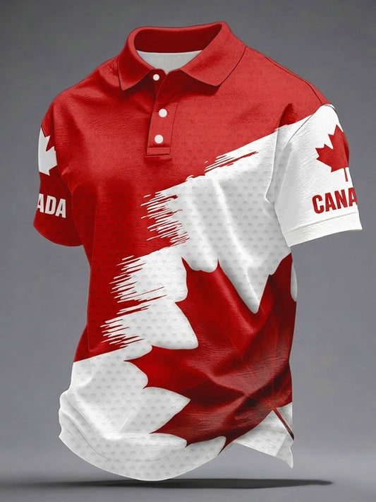 Men's Canadian Maple Leaf Print Casual Polo