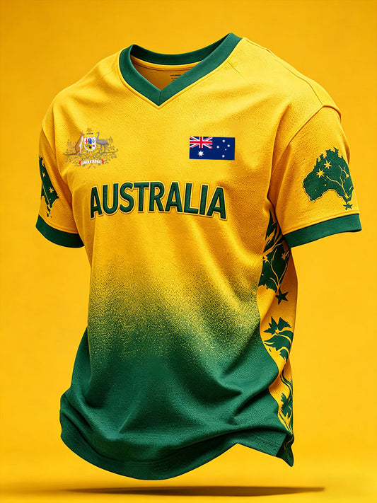 Men's Australia Football Lover Art Printed V-Neck T-Shirt