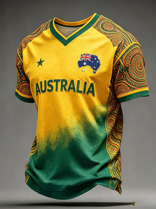 Men's Australia Football Lover Art Printed V-Neck T-Shirt