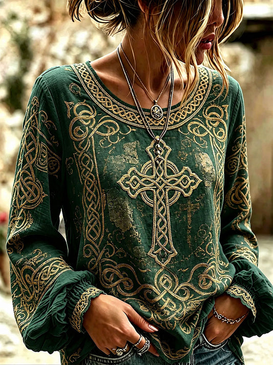 Women's Celtic Print Casual T-shirt