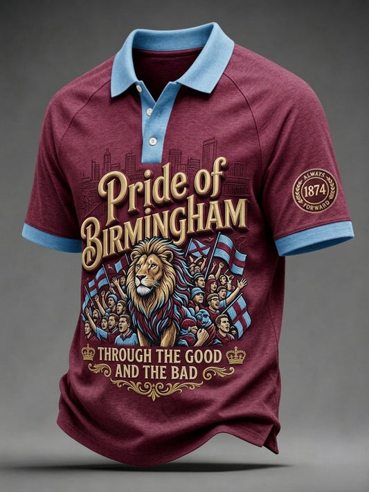 Men's Retro Aston Villa Football Fan Art Print Polo Shirt