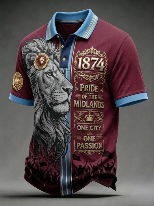 Men's Retro Aston Villa Football Fan Art Print Polo Shirt