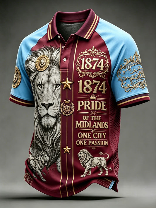 Men's Retro Aston Villa Football Fan Art Print Polo Shirt