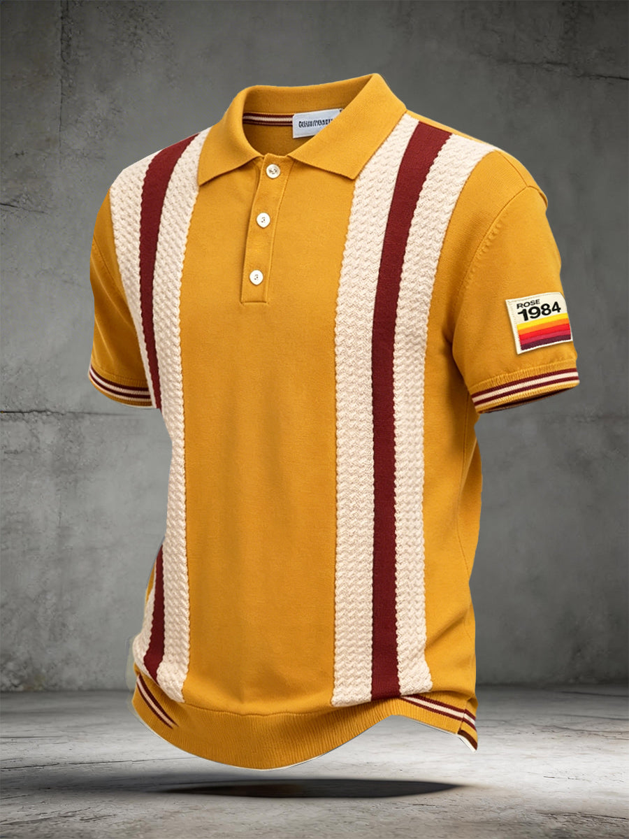 Men's The Stone Roses Vintage Striped Print Casual Polo Shirt