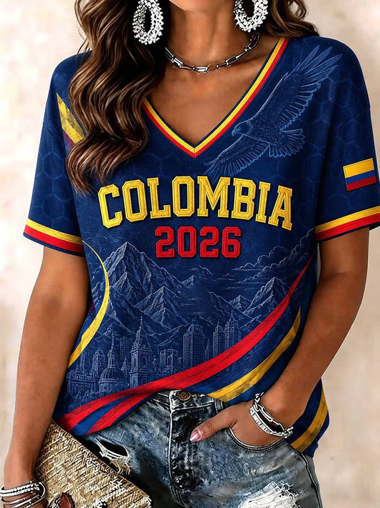 Women's Colombian Football Casual Print short-sleeved T-shirt