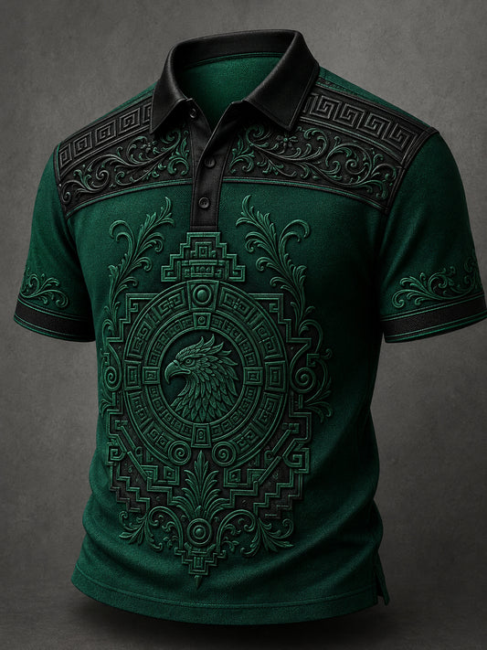 Men's Mexican Aztec Totem Art Print Polo