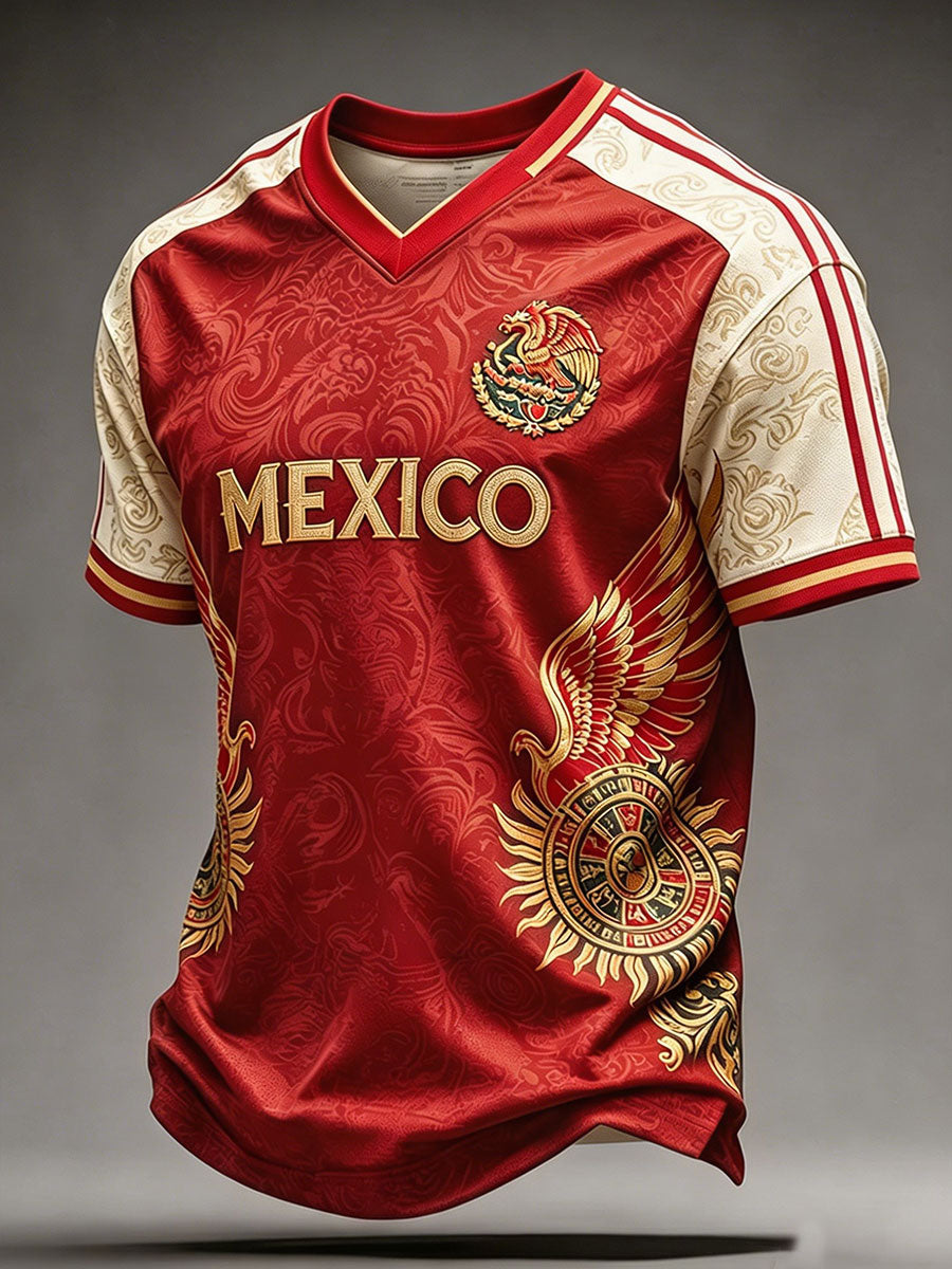 Men's Mexico Football Lover Printed V-neck T-shirt