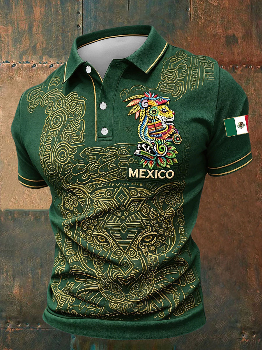 Men's Mexico Football Lover Floral Art Printed Casual Tops