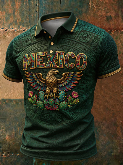 Men's Mexico Football Lover Floral Art Printed Casual Tops