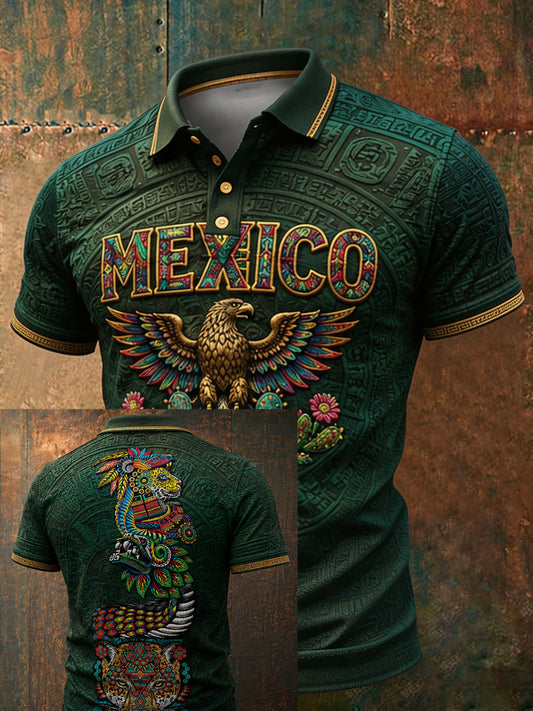Men's Mexico Football Lover Floral Art Printed Casual Tops
