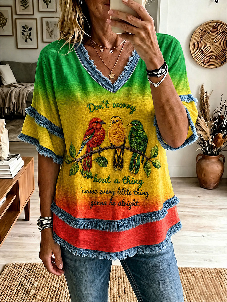 Women's 'Every Little Thing Is Gonna Be Alright' Printed Casual T-Shirt