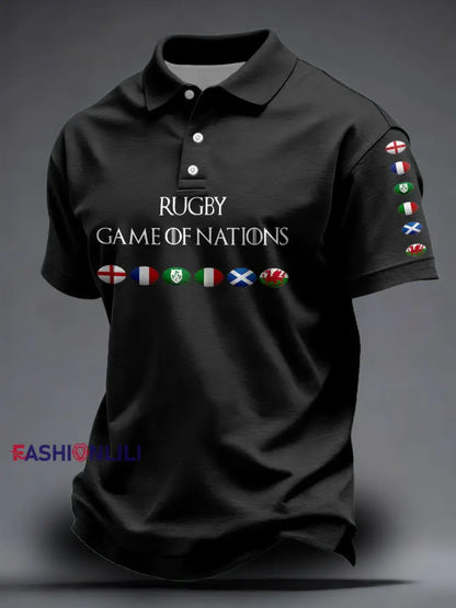 Unisex 6 Nations Rugby Lover Printed Casual Tops Black / S