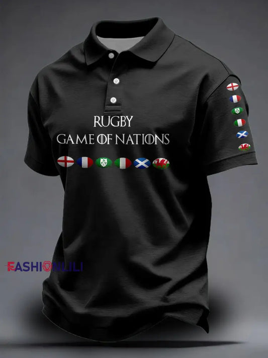 Unisex 6 Nations Rugby Lover Printed Casual Tops Black / S
