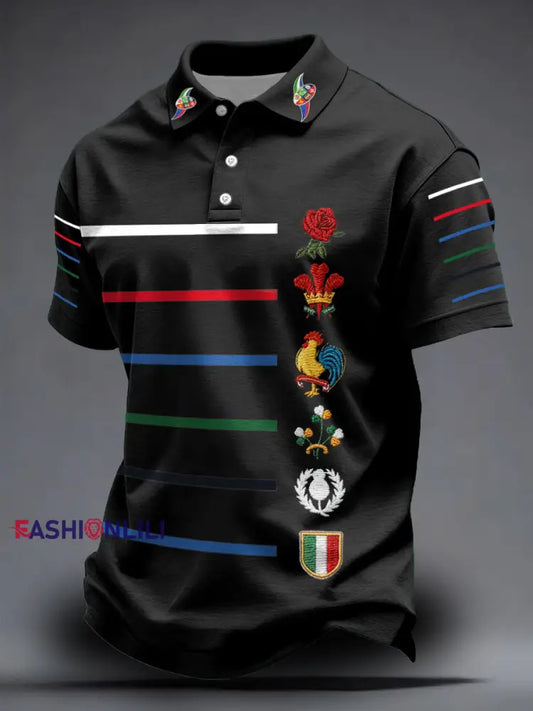 Unisex 6 Nations Rugby Lover Printed Casual Tops Black / S