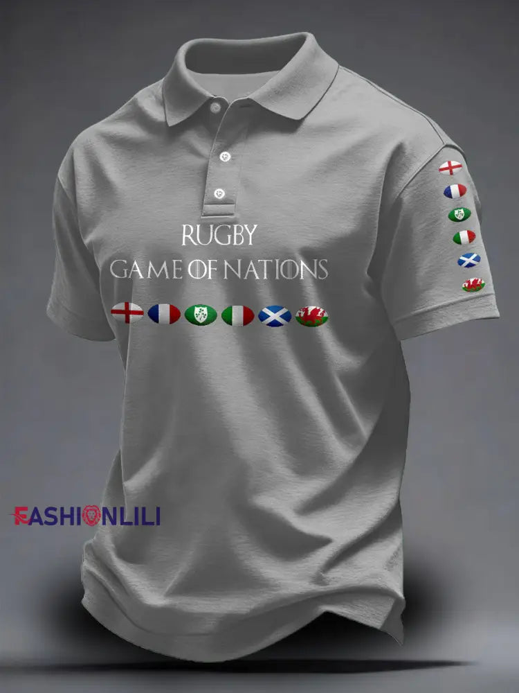Unisex 6 Nations Rugby Lover Printed Casual Tops Light Gray / S