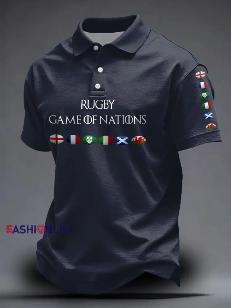 Unisex 6 Nations Rugby Lover Printed Casual Tops Navy Blue / S