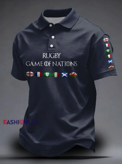 Unisex 6 Nations Rugby Lover Printed Casual Tops Navy Blue / S