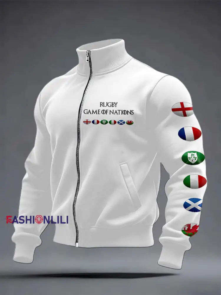 Unisex 6 Nations Rugby Lover Printed Coat White / S