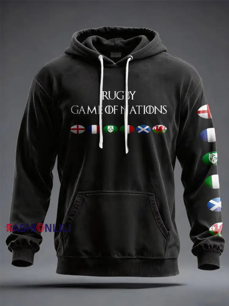 Unisex 6 Nations Rugby Lover Printed Hoodie Black / S