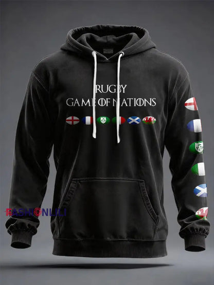 Unisex 6 Nations Rugby Lover Printed Hoodie Black / S
