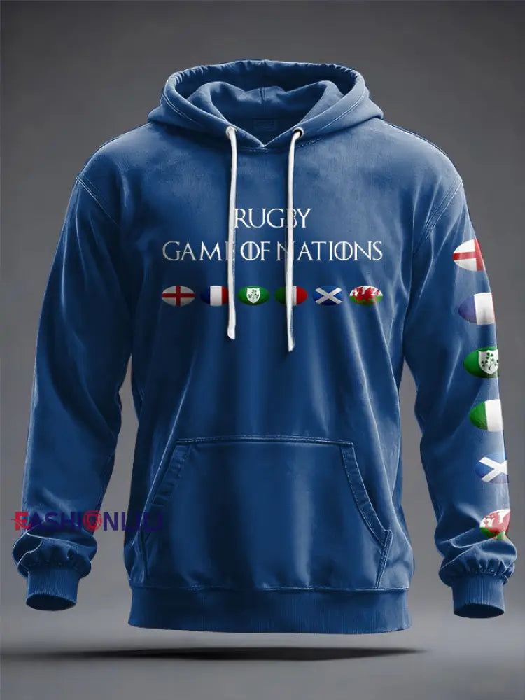 Unisex 6 Nations Rugby Lover Printed Hoodie Blue / S