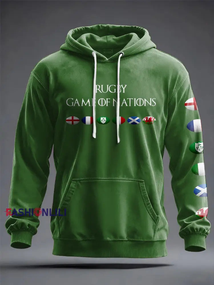 Unisex 6 Nations Rugby Lover Printed Hoodie Green / S