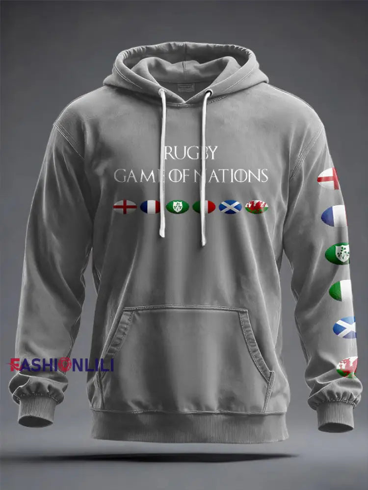Unisex 6 Nations Rugby Lover Printed Hoodie Light Gray / S