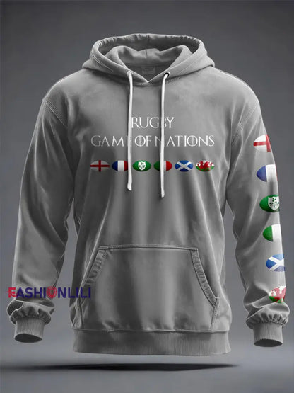 Unisex 6 Nations Rugby Lover Printed Hoodie Light Gray / S