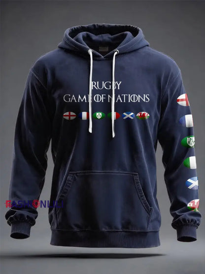 Unisex 6 Nations Rugby Lover Printed Hoodie Navy Blue / S