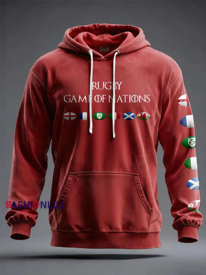 Unisex 6 Nations Rugby Lover Printed Hoodie Red / S