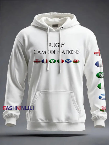 Unisex 6 Nations Rugby Lover Printed Hoodie White / S
