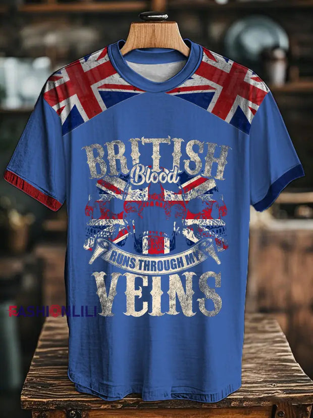 Unisex British Blood Proud Printed T-shirt Blue / S