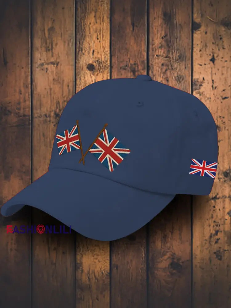Unisex British Design Print Hat Navy Blue / JM