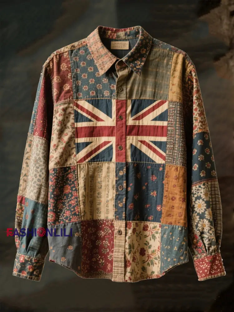 Unisex British Flag Patchwork Printed Shirt As picture / S