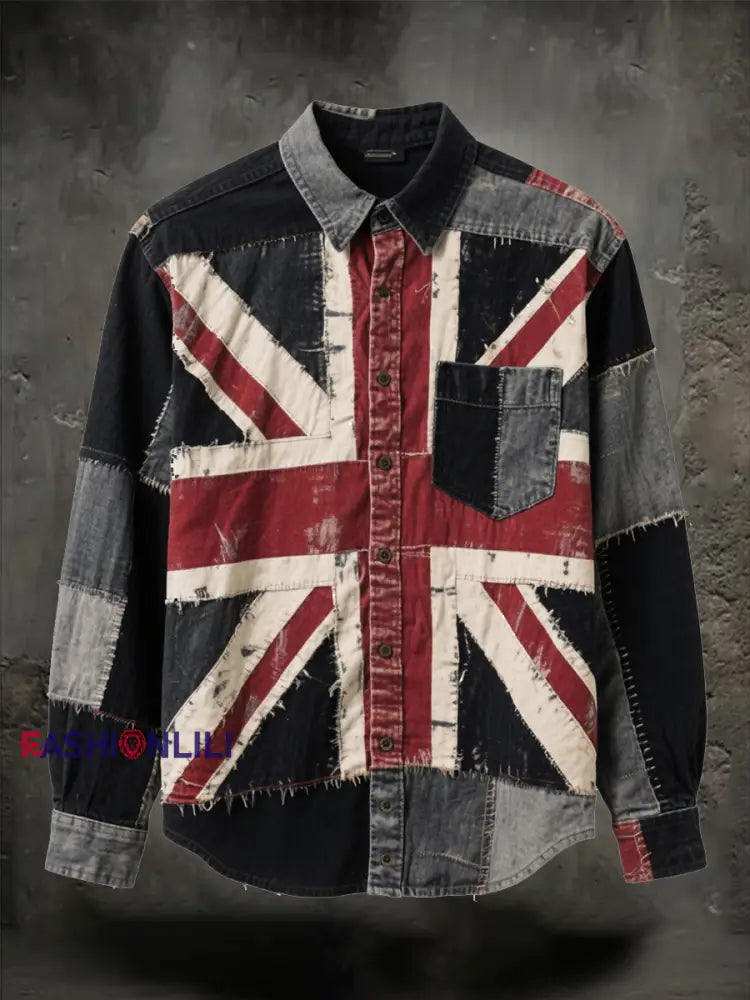 Unisex British Flag Patchwork Printed Shirt As picture / S
