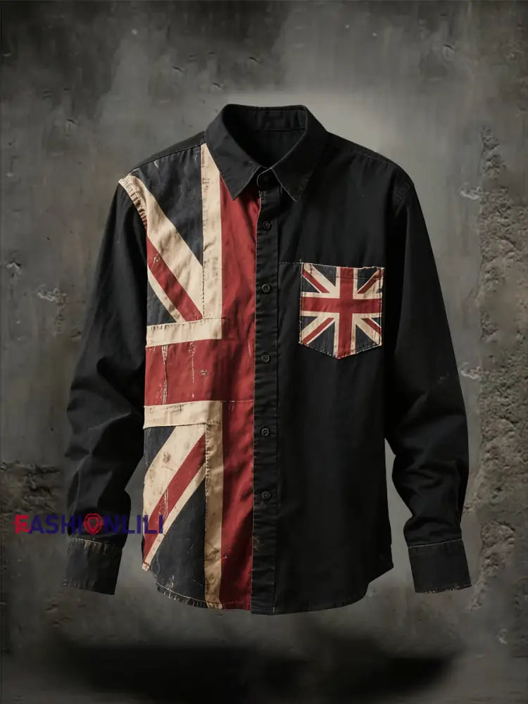 Unisex British Flag Patchwork Printed Shirt As picture / S