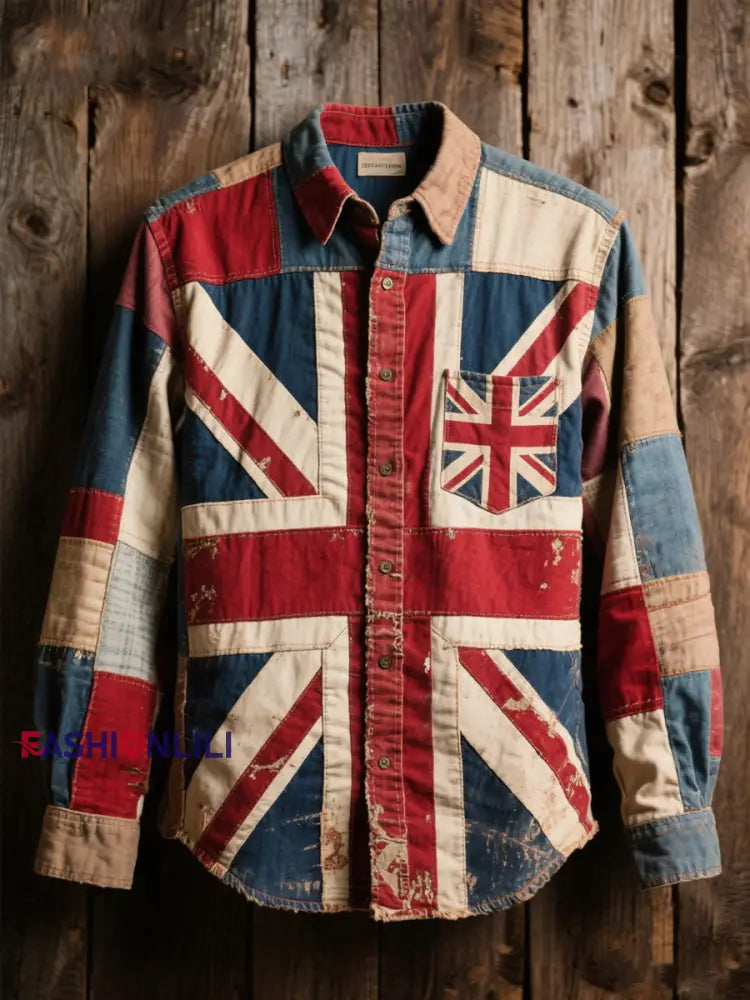 Unisex British Flag Patchwork Printed Shirt As picture / S