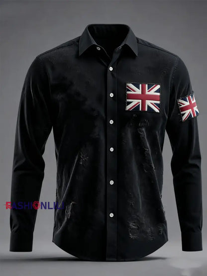 Unisex British Flag Patchwork Printed Shirt Black / S