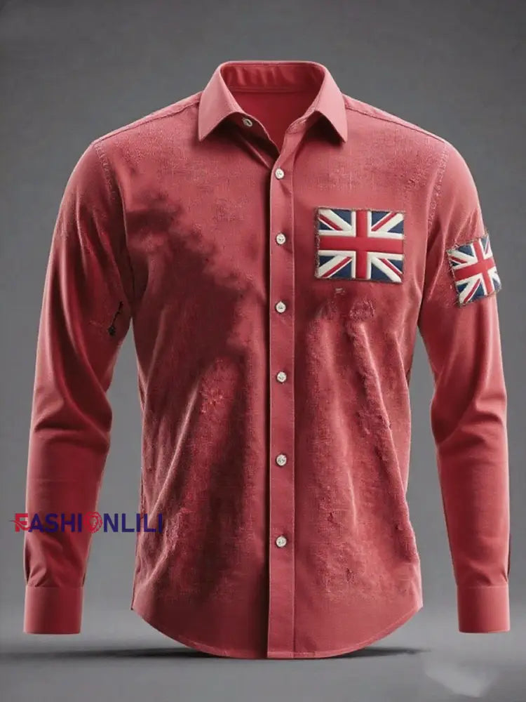 Unisex British Flag Patchwork Printed Shirt Red / S