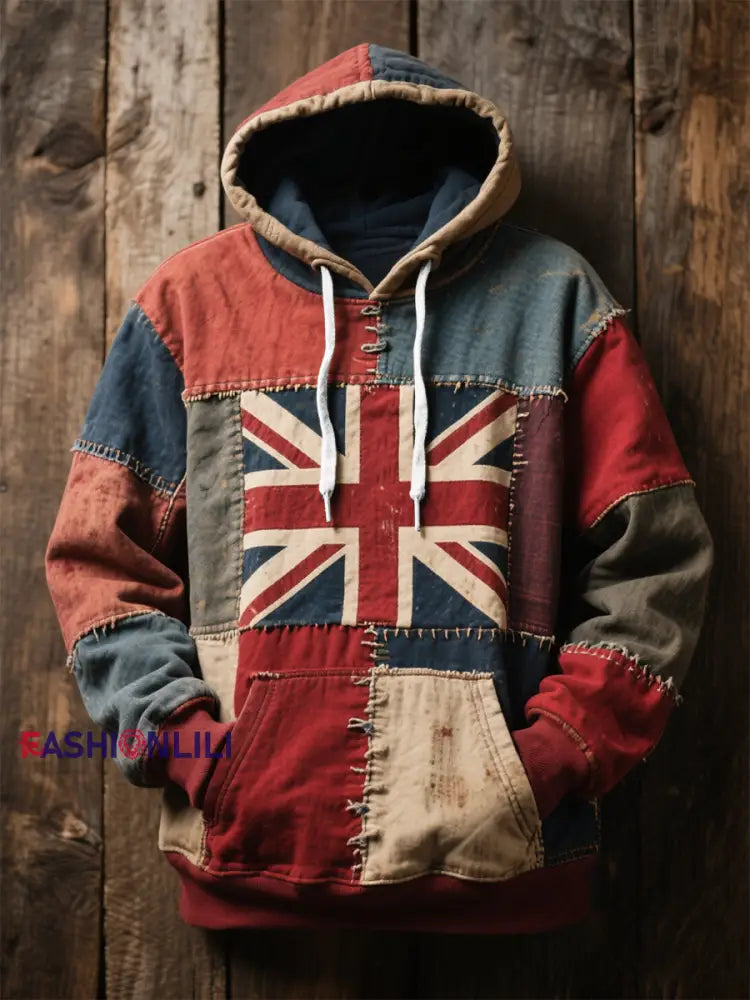 Unisex British Flag Printed Casual Oversized Drop-Shoulder Hoodie with Pockets As picture / S