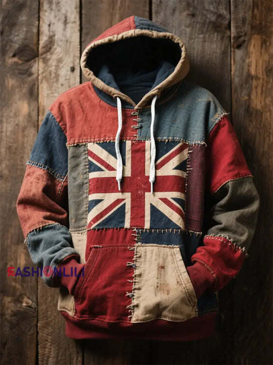 Unisex British Flag Printed Casual Oversized Drop-Shoulder Hoodie with Pockets As picture / S