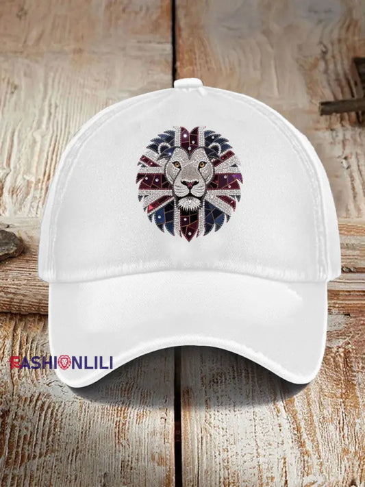 Unisex British imitation diamond hot drilling Print Hat White / ONE