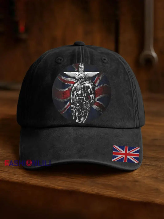Unisex British Veteran Design Print Hat Black / JM