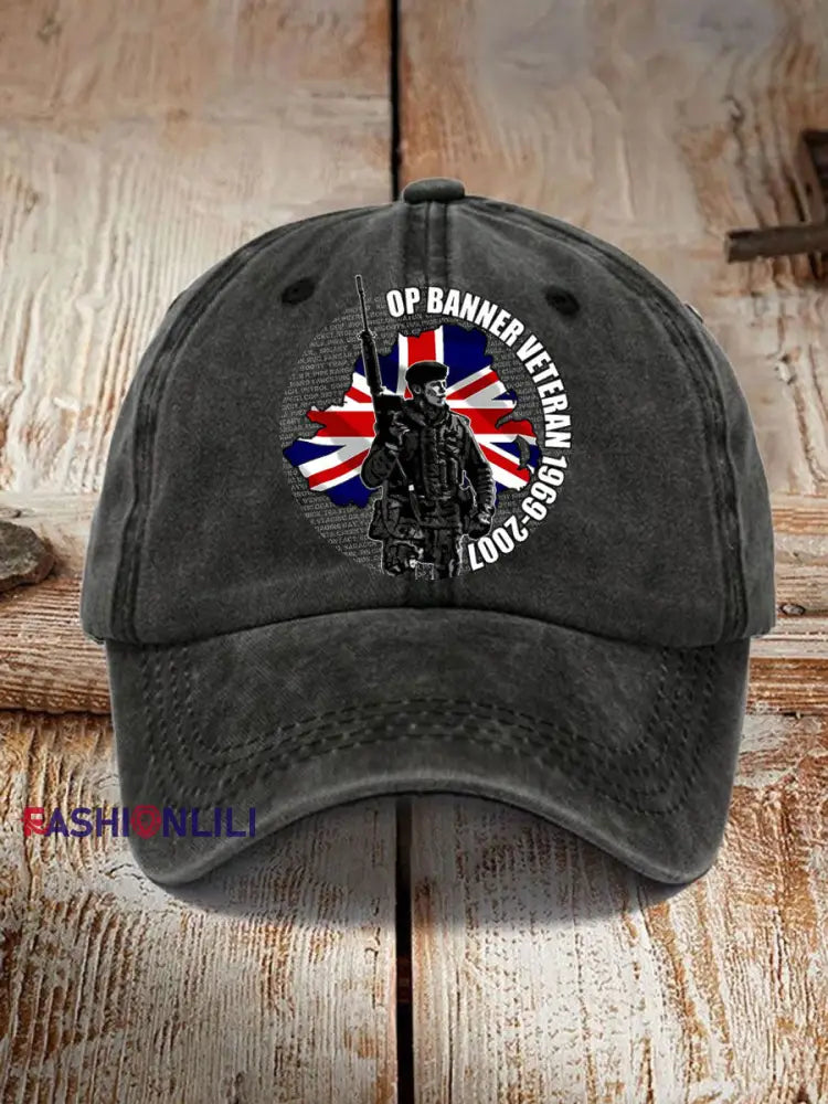 Unisex British Veteran Design Print Hat Black / JM
