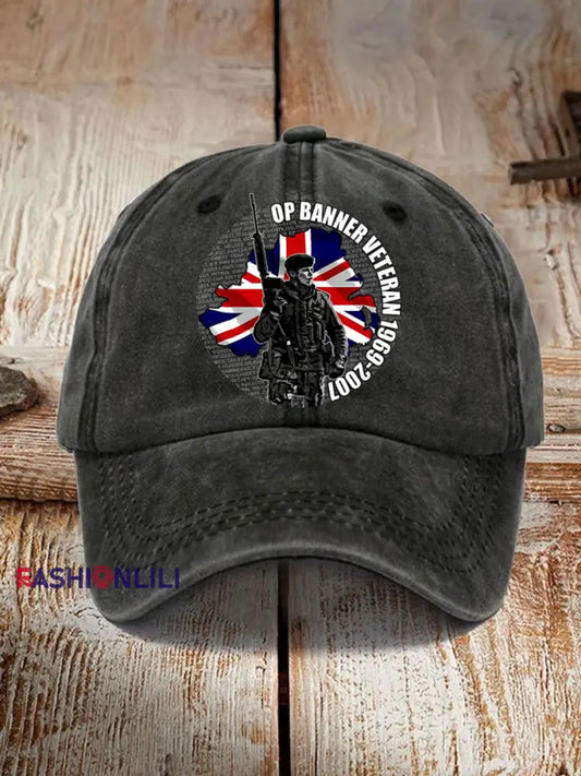 Unisex British Veteran Design Print Hat Black / JM